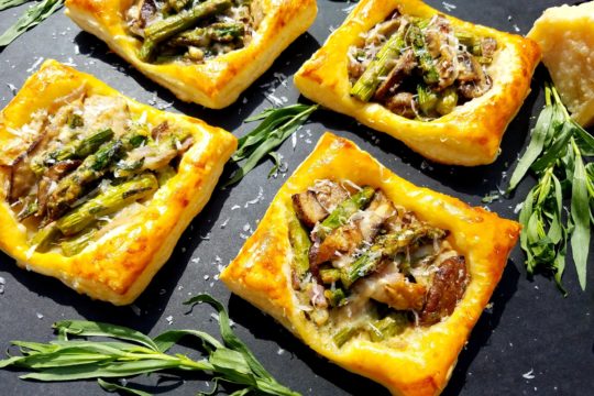 Asparagus and Mushroom Tarts with Goat Cheese and Tarragon
