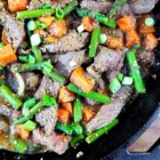 Sesame Beef Stir Fry with Asparagus and Sweet Potato