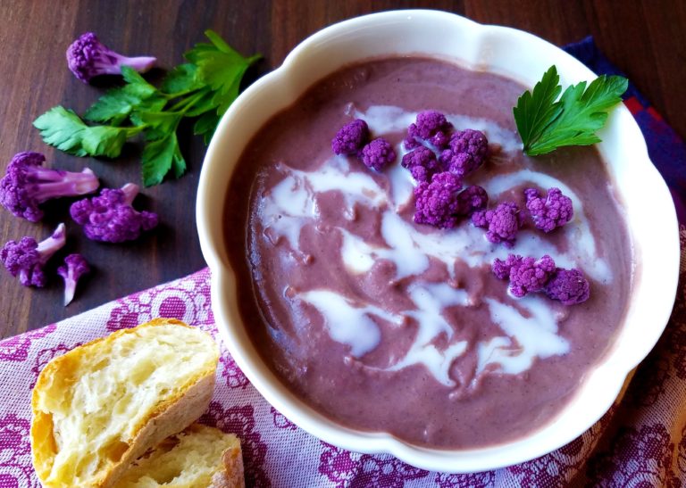 Roasted Purple Cauliflower Sweet Potato Soup Give it Some Thyme
