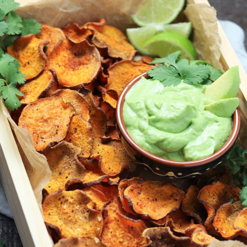 Baked Sweet Potato Chips with Avocado Lime Dip Give it Some Thyme