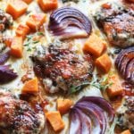 Sheet Pan Herb & Peach Glazed Chicken with Sw Potatoes and Red Onion - giveitsomethyme.com
