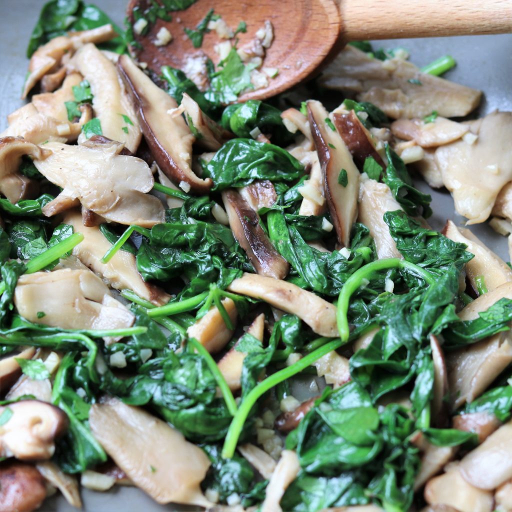 Poached Eggs Garlicky Mushrooms and Spinach over Brioche Give it Some