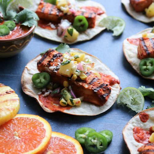 Fish Tacos Al Pastor With Grilled Pineapple Salsa Give It Some Thyme