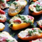 Creamy Chicken Stuffed Mini Peppers w/ Spinach Walnut Pesto | giveitsomethyme.com