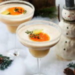 Frosty Citrus Margaritas - Give it Some Thyme – a grown up blend of tequila, Grand Marnier, orange and lime juice, coconut milk and ice. A perfect holiday cocktail! #frostymargaritas #citrusmargarita #citrusmargaritarecipe #margaritas #margaritasrecipes #margaritasforacrowd #margaritasandmistletoeparty #christmascocktails #christmascocktailsrecipes #dairyfreecocktails #dairyfreecocktailscoconutmilk #giveitsomethyme