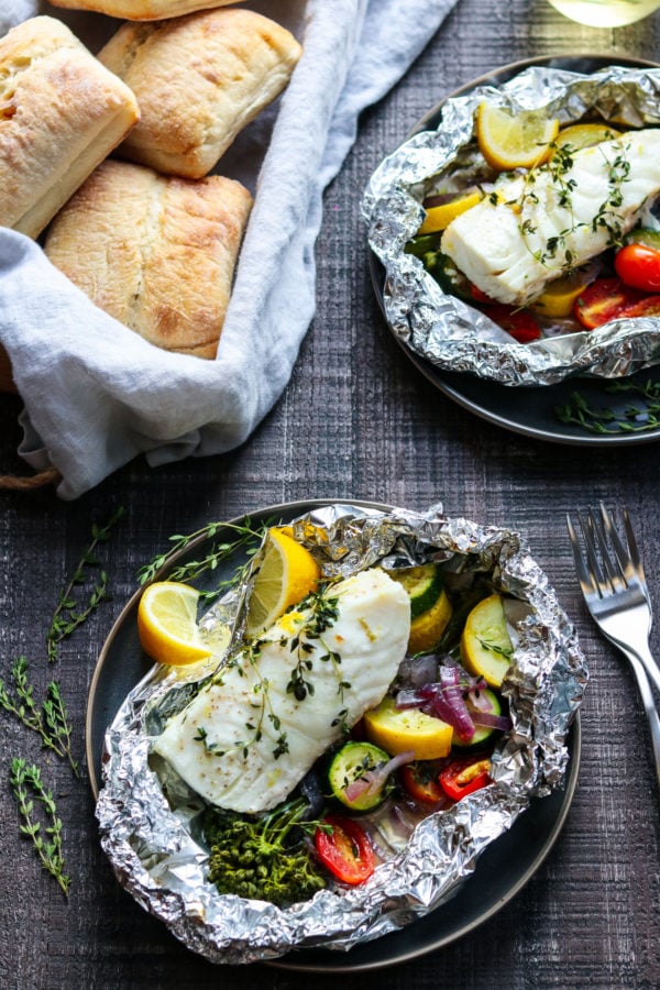 Grilled Halibut Broccolini and Zucchini Packets Give it Some Thyme