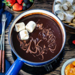 Dark Chocolate Fondue Bar - Give it Some Thyme – luxuriously smooth, rich dark chocolate fondue with a bar of delcious dipping treats is what chocolate lovers dreams are made of! #darkchocolatefondue #darkchocolatefonduerecipe #darkchocolatefondueparties #chocolatefondue #chocolatefonduebar #easychocolatefondue #chocolatefonduedippers #valentinesdaydesserts #valentinesdaydessertideas #valentinesdaydessertsrecipes #giveitsomethyme