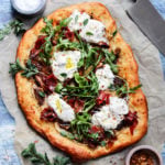 Potato Mushroom and Burrata Pizza w/ Prosciutto & Arugula | Give it Some Thyme – a delicious and easy pizza recipe on homemade white wine dough! #pizza #potatopizza #burratapizza #mushroompizza #pizzarecipes #homemadepizza #pizzadough #whitewinepizzadough #giveitsomethyme