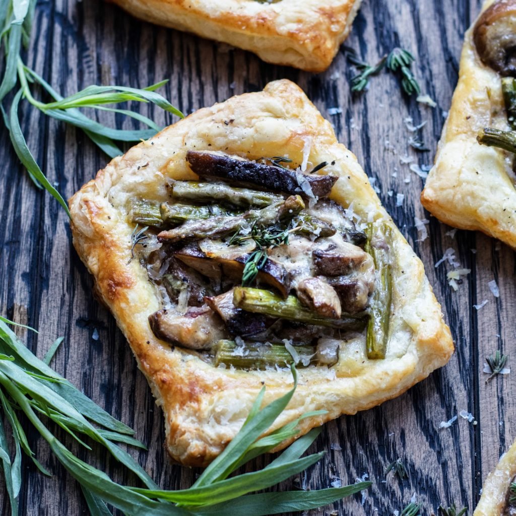 Asparagus Mushroom and Goat Cheese Pastry Tarts Give it Some Thyme