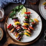 Chorizo & Baby Potato Skewers w/ Roasted Garlic Crème | Give it Some Thyme – a super easy and tasty appetizer with bold flavor served with a delicious roasted garlic dipping sauce! #chorizo #chorizorecipes #chorizopotato #chorizopotatorecipes #chorizopotatoskewers #spanishskewers #appetizerskewers #appetizerskewerseasy #tastyappetizers #tastyappetizerseasy #giveitsomethyme