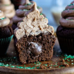 Nutella Stuffed Brownie Cupcakes w/ Baileys Buttercream Frosting | giveitsomethyme.com – super moist, chocolaty and piled high with dreamy Irish cream frosting! #cupcakes #browniecupcakes #browniecupcakesrecipes #nutellacupcakes #nutellastuffedcupcakes #nutellacupcakesrecipe #baileysbuttercream #baileysbuttercreamfrosting #baileysbuttercreamfrostingcupcake #baileysirishcreamrecipes #giveitsomethyme