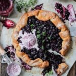 Blueberry Thyme Galette w/ Berry Jam Swirl Ice Cream| giveitsomethyme.com – a beautiful & delicious fresh blueberry galette with a layer of lemony ricotta, laced with thyme and served with berry jam ice cream! #galette #blueberrygalette #blueberrygaletteeasy #blueberrygaletterecipe #blueberrytart #rusticdesserts #blueberrycrostata #blueberrycrostatarustic #giveitsomethyme #blueberryricotta #springdessertrecipes #summerdessertrecipes