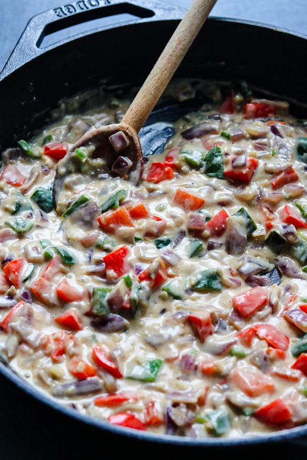 Creamy sauce with vegetables made