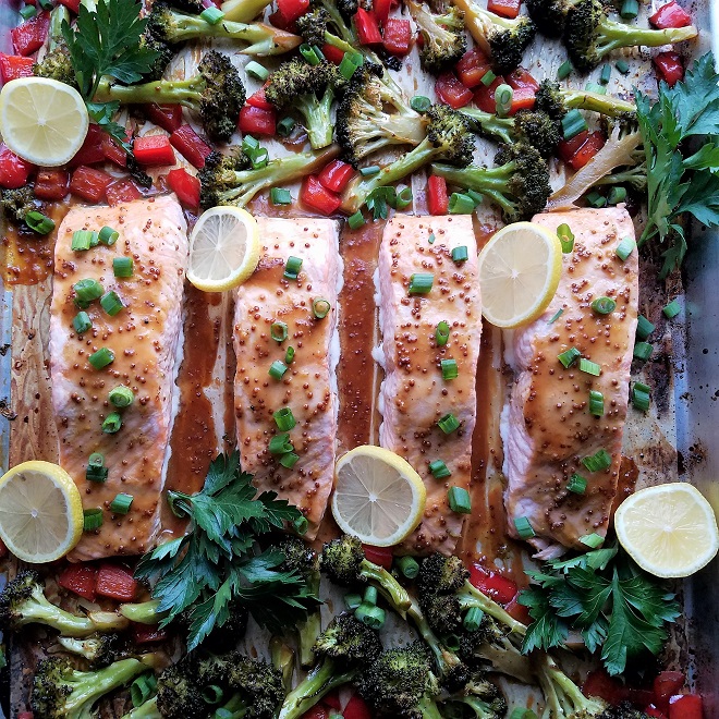 Roasted Salmon and Broccoli with SoyMustard Give it Some Thyme