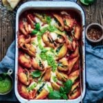 Four Cheese Veggie & Pesto Stuffed Shells – Easily prep this super cheesy and delicious Italian classic ahead for busy weeknights and entertaining! #stuffedshells #familyfavorites #fallrecipes #pastadishes #comfortfooddinners #mealpreprecipes #italianrecipes #gamedayrecipes #giveitsomethyme | giveitsomethyme.com