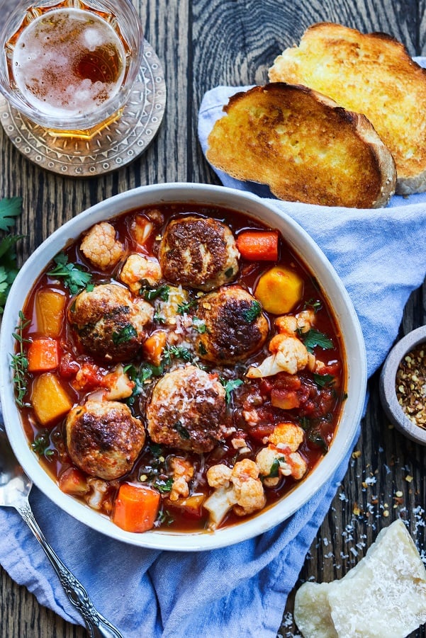 Spicy Turkey Meatball Stew with Fall Veggies Give it Some Thyme