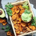 Baked Sweet Potato Chips w/ Avocado Lime Dip
