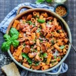 Vodka Rigatoni with Smoked Sausage and Peas | giveitsomethyme.com - full of mouthwatering flavor, budget-friendly and uses ingredients most likely already in your pantry and fridge!