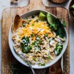 Cheesy Crockpot White Chicken Chili | giveitsomethyme.com - Such an easy, delicious, set-and-forget crockpot recipe made with ingredients you most likely already have in your pantry and fridge!