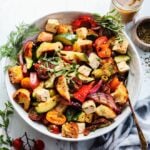 Grilled Greek Panzanella Salad | giveitsomethyme.com – an easy and delicious farmers market inspired salad featuring seasonal veggies, crusty bread and feta cheese coated in a tangy red wine vinaigrette.