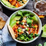 Vegan pumpkin black bean chili with ale to the side.