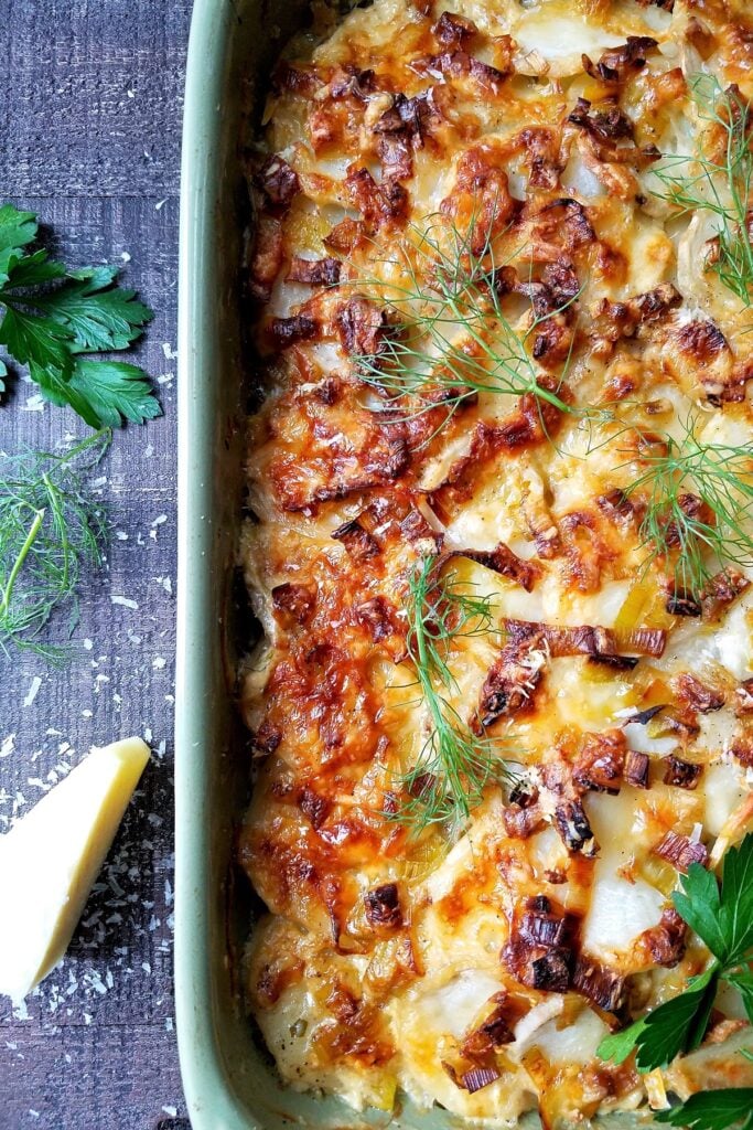 Potato Leek Gratin with Fennel Give it Some Thyme